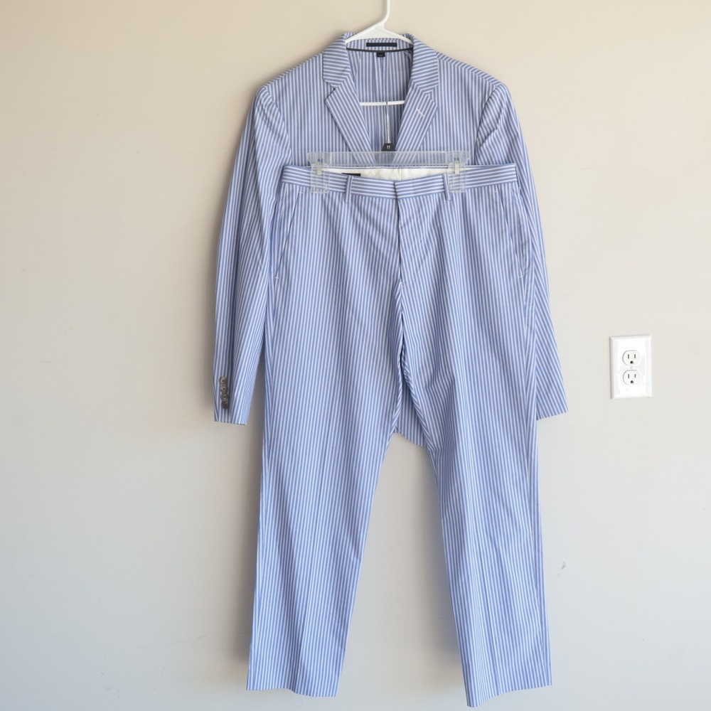 J. Crew Ludlow Slim Suit Mens Blue White Stripe Cotton Blazer 38S Trousers 33x30